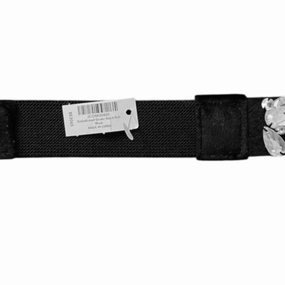 Boston Proper Black Crystal Embellished Elastic Waist Belt 1.5\